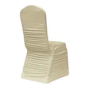 Ivory Premium Ruched Elastic Stretch Spandex Banquet Chair Cover for Wedding Party Dining Event Rest thumbnail-1