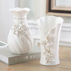 Blue Pink White Hand Made Flower Pattern Ceramic Vase Livingroom Decoration For Wedding Gift thumbnail-2