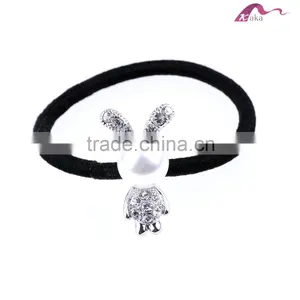 Wholesale Cute Korean Style Girls&Kids Big Pearl Rabbits Decorative Crystal Stone Elastic Hair Band Hair Rubber Rope Ornaments thumbnail-2
