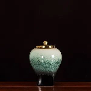 Modern Creative Chinese Jingdezhen Green Storage Jar Ceramic Vase With Lid For Indoor thumbnail-3