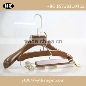 High Gloss Brown Wooden Hanger and Pants Hanger With Custom Size and Logo thumbnail-1
