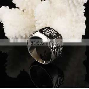 Man Stainless Steel Exaggerate Rings Flame Cross Fashion Punk Rock Roll Rings Boyfriend Gift thumbnail-5