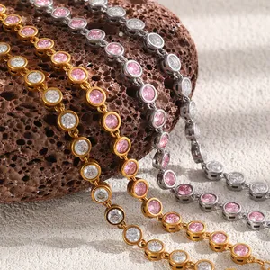Stainless Steel Tennis Bracelet 5mm CZ Cubic Zirconia IP Gold Plated Wholesale Price thumbnail-2