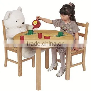 Round Kid's Wood Table With Two Chair Set thumbnail-1