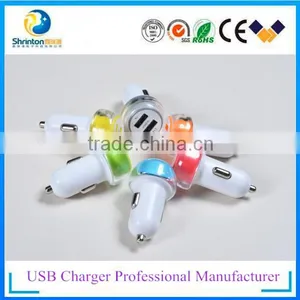 Dual Usb Car Charger Adaptor, Black, White With LED Light thumbnail-2