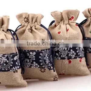Welcome Customized Print Logo Linen Fibric Gift Jewelry Bag,small Giveaway Drawstring Bear Linen Present Bag thumbnail-4