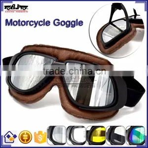 BJ-GT-008 New Style Silver Lens Brown Leather Racing Motocross Goggles thumbnail-1