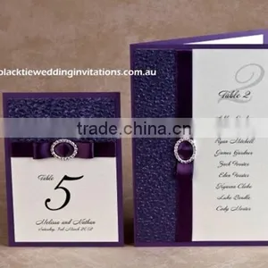 2016 Newmengxing Elegant and Vintage Purple Color Embosing Wedding Invitation Card, Purple Ribbon thumbnail-2