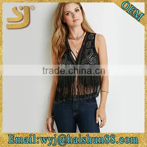 Studded Fringe Faux Suede Vest thumbnail-1