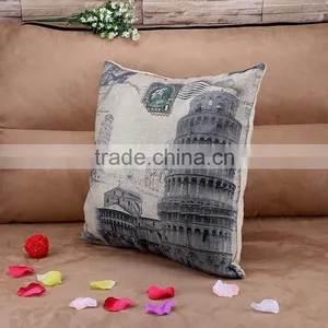 2015 Europeanism Leaning Tower Pisa Cotton and Linen Hold Pillow Sofa Cushion Cover Home Furnishing Hold Pillow thumbnail-3