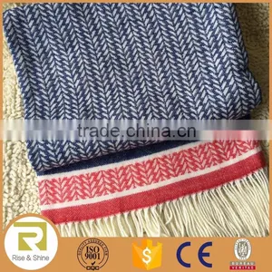Wholesale 100% Acrylic Woven Yarn Dyed Jacquard Twill Fringed Throw Blanket thumbnail-1