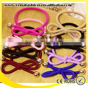 Small Quantity Knot Hair Bows Girls Elastic Hair Band With Beads thumbnail-1
