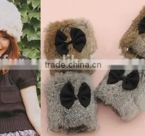 Original Design Lovely Girls Rabbit Fur Wrist Warmers Fur Hand Cuff Gloves thumbnail-3