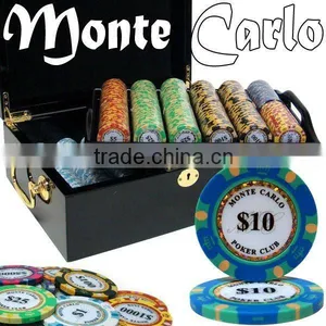500ct Monte Carlo Poker Chips in Black Mahogany Case thumbnail-1