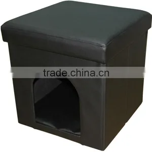 Stronger!! Black PVC Leather Folding Storage Stool With thumbnail-1