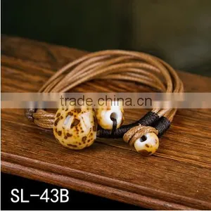 New Summer Cord Braided Porcelain Flower Charm Bracelet thumbnail-3