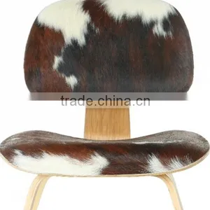 Molded Plywood Chair Cow Leather, Real Leather Upholstered Chair, Genuine Leather Cover Lounge Chair thumbnail-1