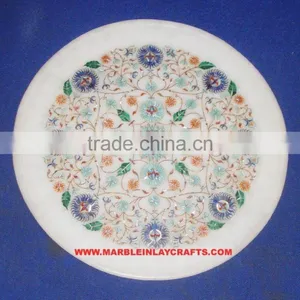 Beautiful Indian Marble Inlay Plate, Marble Inlay Round Plate, Decorative Marble Plate thumbnail-1