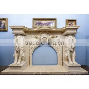 High Quality Home Decoration Marble Fireplace With Lion Head thumbnail-1