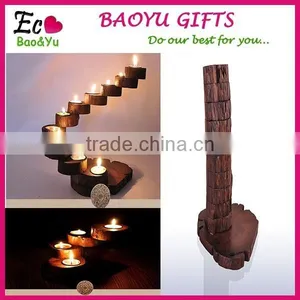 Handmade Wood Decoration Vintage Home Decoration Romantic Solid Wood Candle Holder for Gift thumbnail-1
