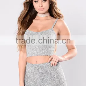 Two Piece Outfits Women Spaghetti Straps Heathered Ribbed Crop Top Sweatpants Jogger 2 Piece Men Women Suits thumbnail-5