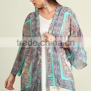 Women Wholesale Boutique Clothing Bohemian Border Print Woven Open Front Fringe Hem Cardigan Clothing Factories In China thumbnail-2