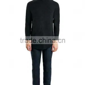 Comfortable Wearing Longline Autumn Bottom t Shirt Custom Plain Black Long Sleeves Oversized t Shirt for Man thumbnail-3