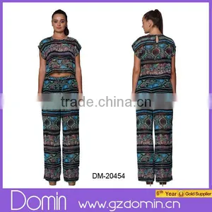 2015 Latest Fashion Women Round Neck Design Print Top Set thumbnail-1