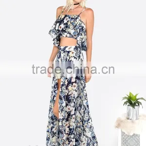 Summer Fashion Boho Clothing Latest Floral Print Skirt Blouse for Ladies thumbnail-4