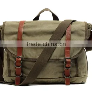 Unisex,Vintage Casual Cotton Canvas Leather Haversack Messenger Bag Courier Bag Haversack, Bookbag ,Shoulder Bag For Men & Women thumbnail-2