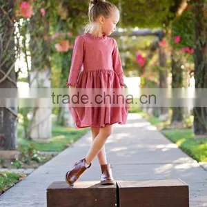 Cotton Linen Fabric Childrens Dresses Ruffles Cuff Kid Clothing Fall Linen Dress thumbnail-2