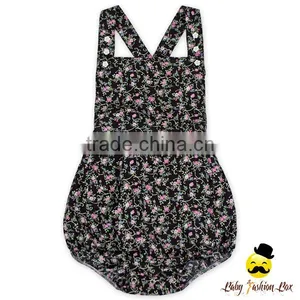 Summer Boutique Frock Design Flower Printed Crisscross Back Cotton Infant Newborn Baby Girl Vintage Floral Romper thumbnail-1