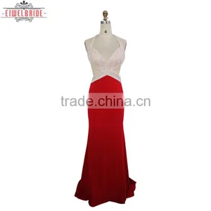 Red Halter Beading Formal Evening Dress thumbnail-1