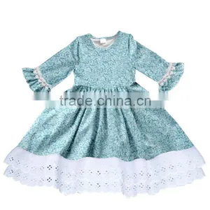 CH00308YIWU BOYA Cotton Milk Silk Ruffle Dress Kids Clothes Cream Leaves Prints Wearing Boutique Dress thumbnail-1