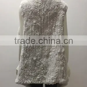 YR1026 Super Quality Real Rabbit Hand Knitted Waterfall Vest Cropped Fur Waistcoat thumbnail-3