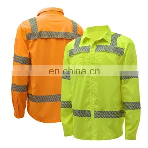 100% Cotton Mens Button Down Collar Business Fit Work Cargo Shirt With Reflective Bands thumbnail-1