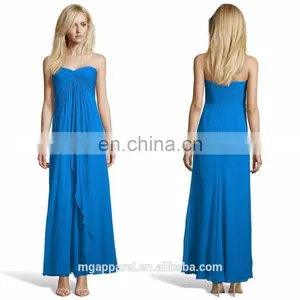 Lagoon Blue Chiffon Strapless Thigh High Slit Long Evening Dress thumbnail-1