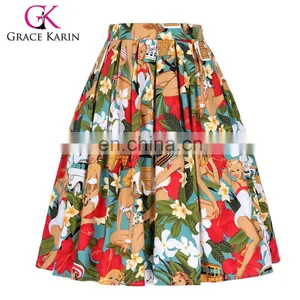 Grace Karin Women's Vintage Retro Pleated Cotton Print A-Line Skirt 5 Patterns CL010401-1 thumbnail-1