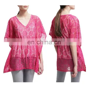 Fancy Flower Short Cover Up Bikini Lace V Neck Kaftan thumbnail-2