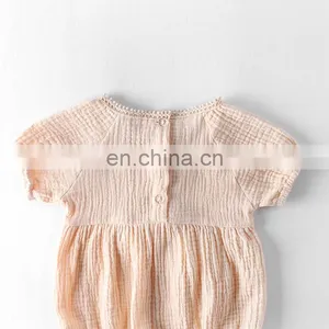 Newborn Baby Jumpsuit Rompers Short Sleeve Linen Plain Baby Rompers thumbnail-2