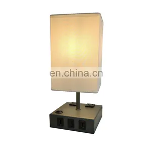 Bedroom Bedside Hotel Room Modern Minimalist Metal Fabric USB Three Socket Lamp thumbnail-1