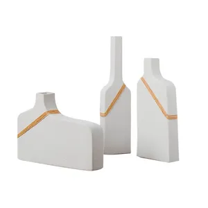 Jingdezhen White Geometry Frosted Hand Woven Rope Ceramic Flower Vase Art Decoration thumbnail-5