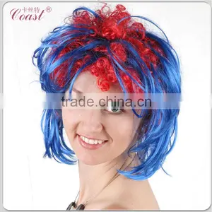 Sports Fans Blue and Red Cheap Short Wigs thumbnail-2