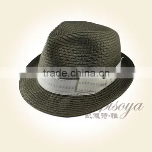 100%Paper Straw Hat Deep Green Unisex Hat Cool Knitted Top Hat thumbnail-1