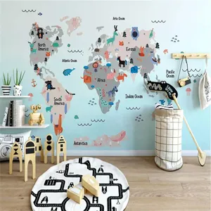 Custom 3D Modern Fresh Cartoon Sports World Map Background Mural Wallpaper for Kids Room Custom Children School Decor Wall Paper Drop Ship thumbnail-1