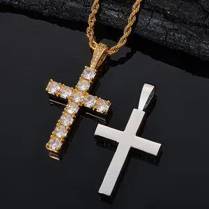 Men Women Hip Hop Cross Shiny Pendant With 4mm Zircon Tennis Chain Charm Iced Out Bling Exquisite Necklace Jewelry Fashion Gift thumbnail-1