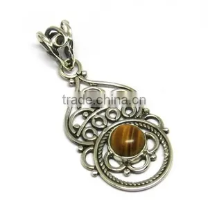 Perfect Brown Of Tiger Eye 925 Sterling Silver Jewelry Pendant, India Wholesaler Silver Jewelry, Fabulous Designs Silver Jewelry thumbnail-1