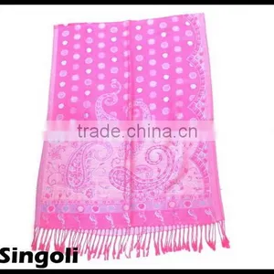 Tassels Pink & White Dots Young Leafs Girls Chiffon Scarf thumbnail-1
