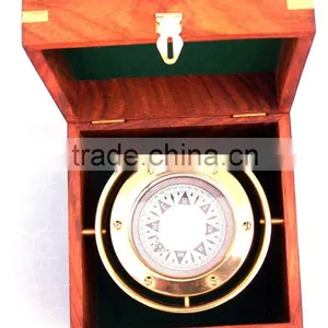 Beautiful Nautical Boxed Compass-Solid Brass Gimble Compass 13440 thumbnail-1