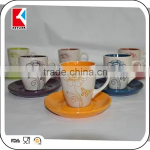 90cc Colored Espresso Ceramic Cup Stoneware Tea Cup and Saucer thumbnail-6